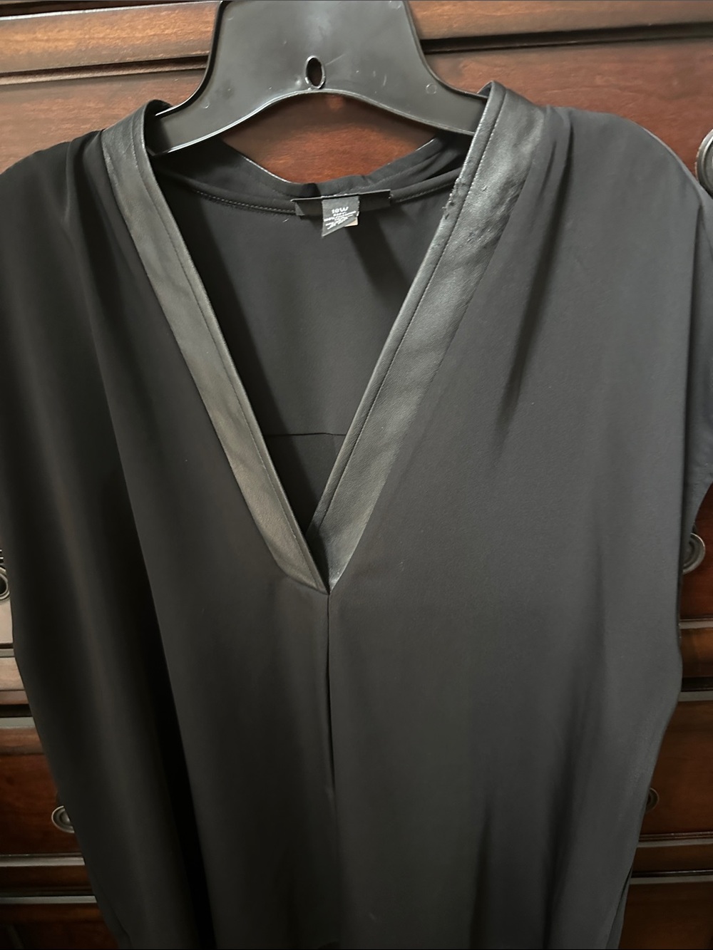 Alfani Black V-Neck Tunic with Faux Leather Trim